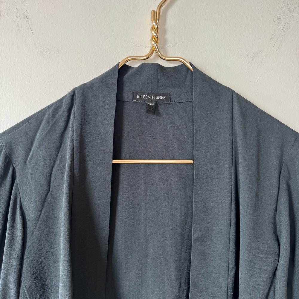 Eileen Fisher Black Silk Georgette Crepe Kimono Draped Open Blazer Jacket S - Picture 6 of 8